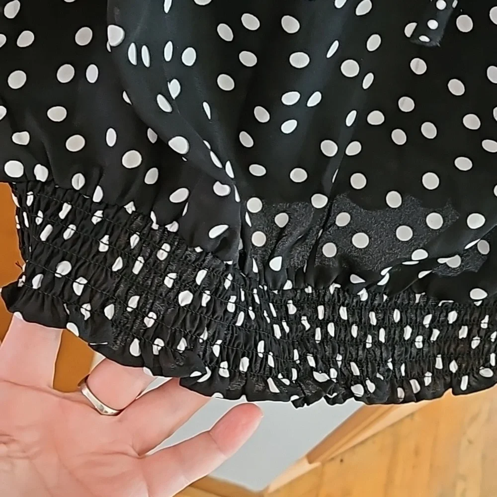 Black Polka Dot ruffle blouse with elastic band waist - Picture 7 of 9